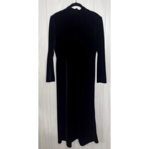 Vintage K.C. Spencer Crushed Black Velvet Maxi Dress Long Sleeve Size 10 Petite